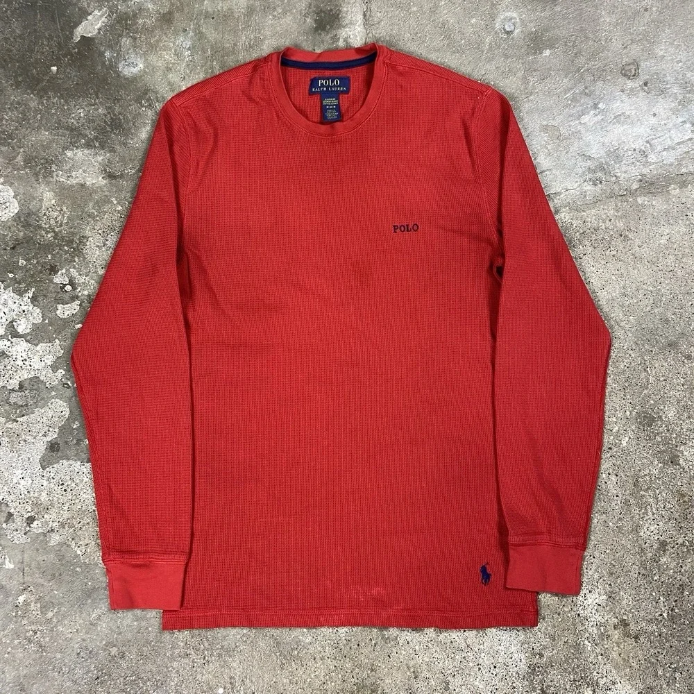 Polo Ralph Lauren Sleepwear Long Sleeve Shirt Size M Red Waffle Knit Thermal